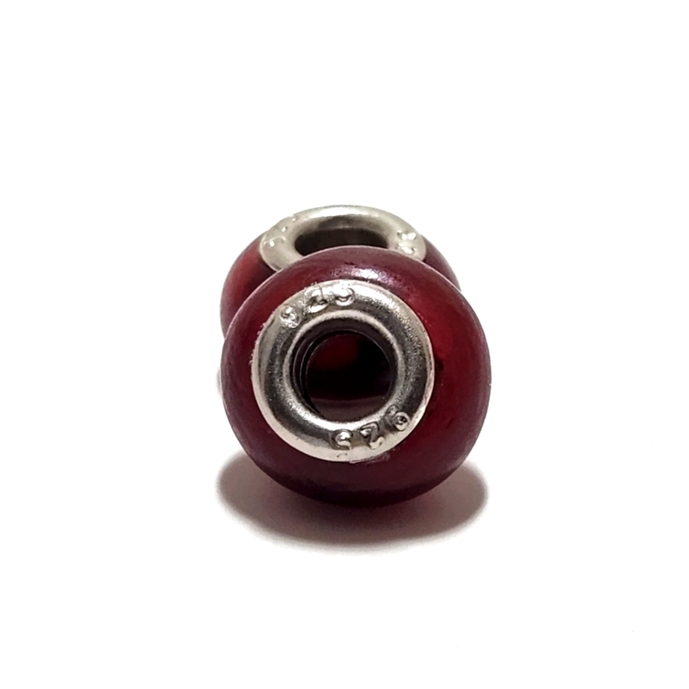 Pandora Style Murano Glass Bead Spacer 925 Sterling Silver Burgundy Polka Dots - Picture 4 of 11